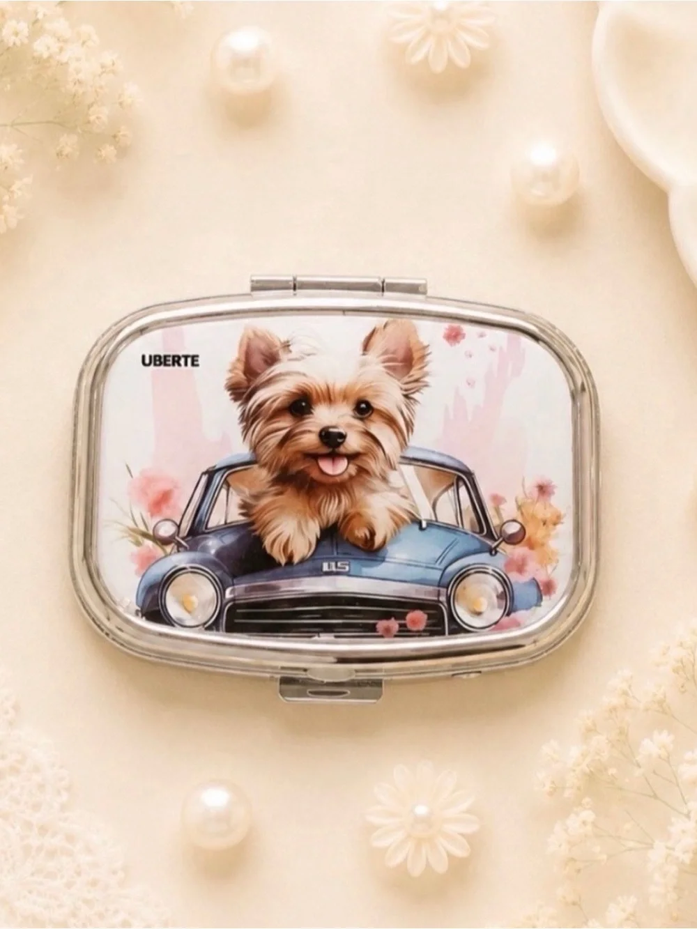Yorkie Puppy Purse Pill Box/Travel Jewelry Box-Puppy in Car